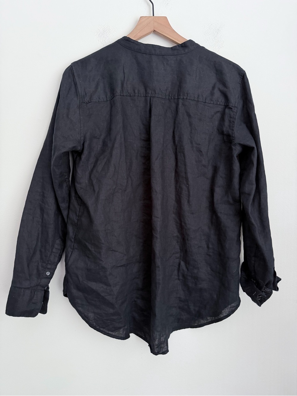 GAP Black Linen popover shirt Blouse long sleeve M - Picture 3 of 6